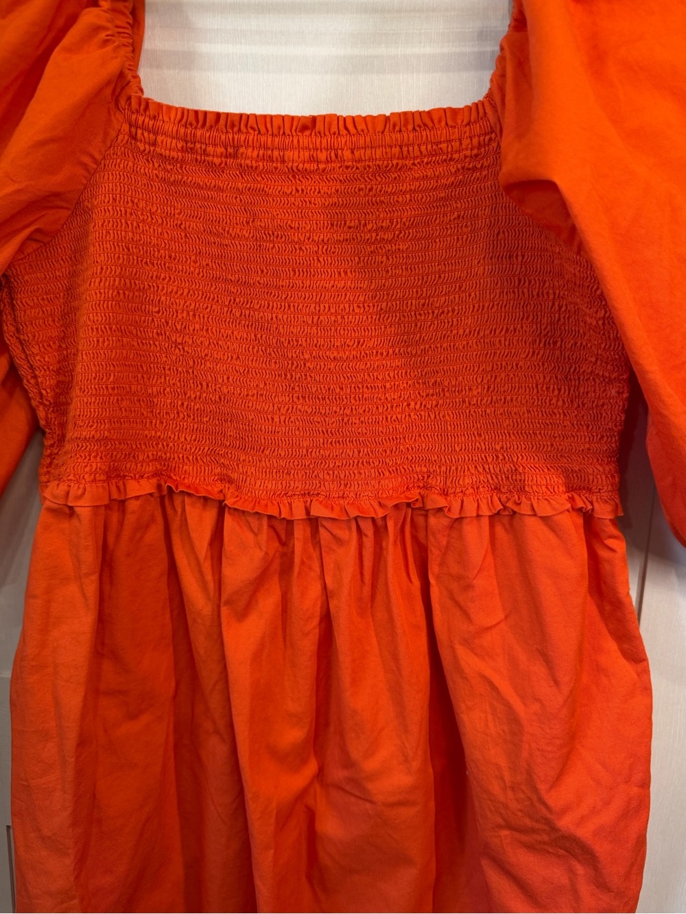 Bright Orange Puff-Sleeve Smocked Maxi Dress - Picture 3 of 5
